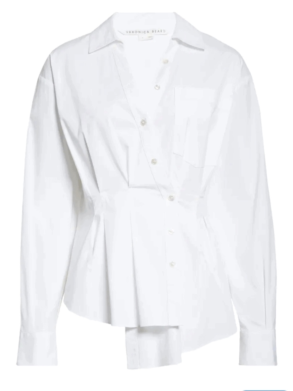 Veronica Beard White Asymmetric Pleat Button-Up Shirt